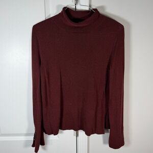 Peruvian Connection Womens Burgundy Knit Turtleneck Sweater Button Cuff Size M